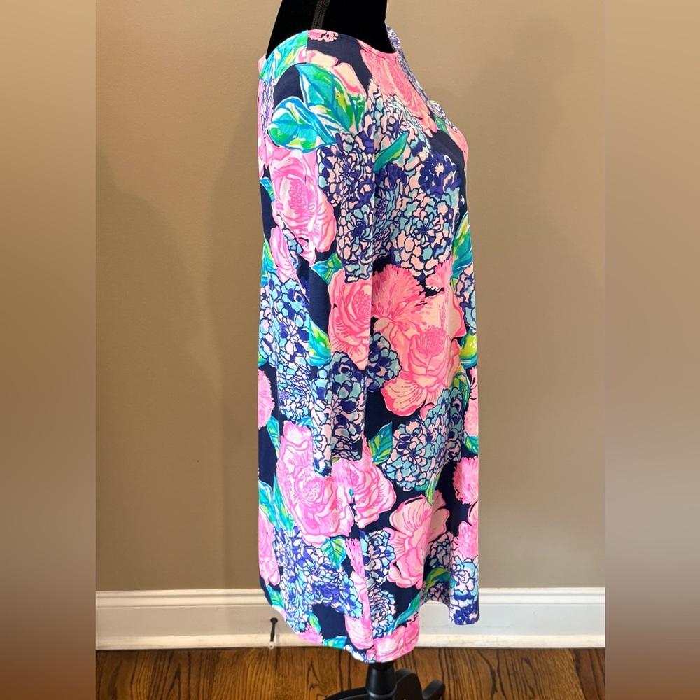 Women’s LILLY PULITZER Ophelia High Tide Navy Hey Hey Bouquet swing dress- Sz M - Picture 3 of 7